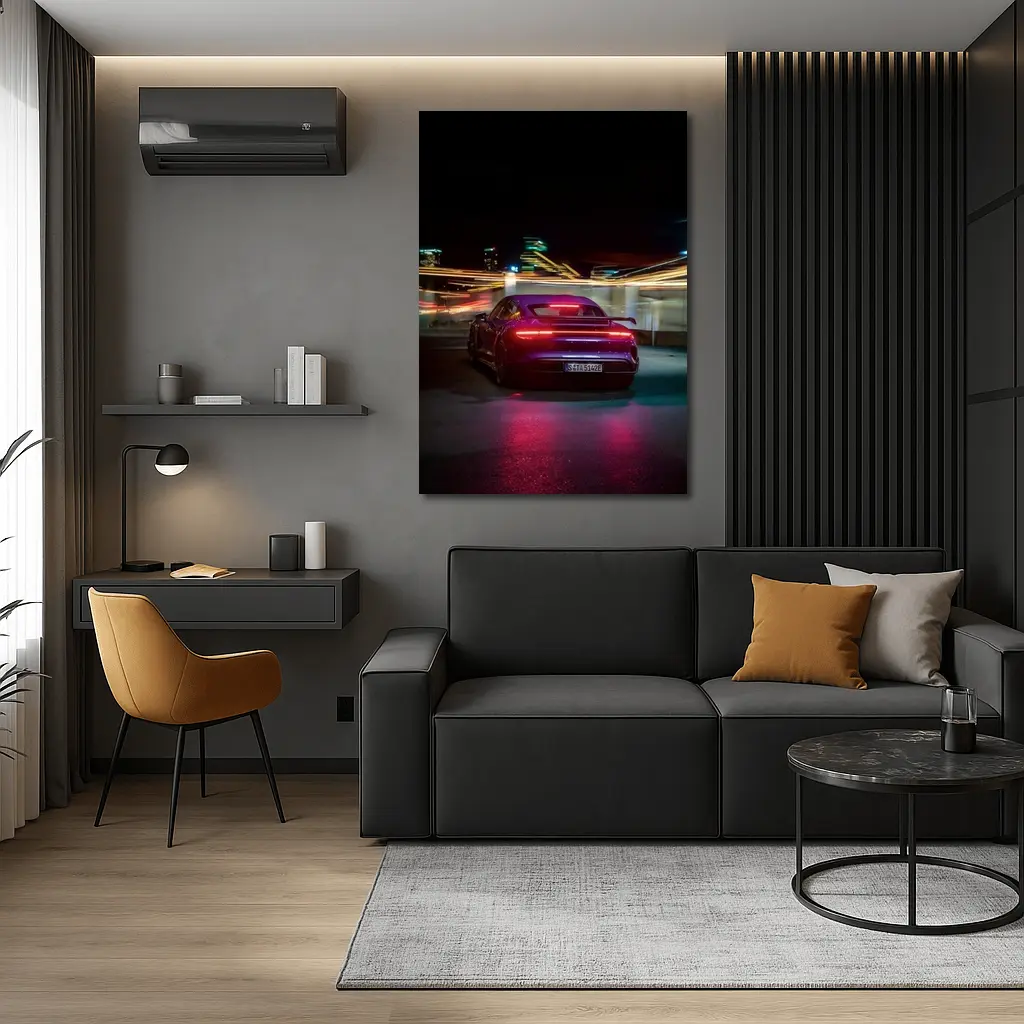 Porsche Taycan Rear Night City Lights – Wall Art