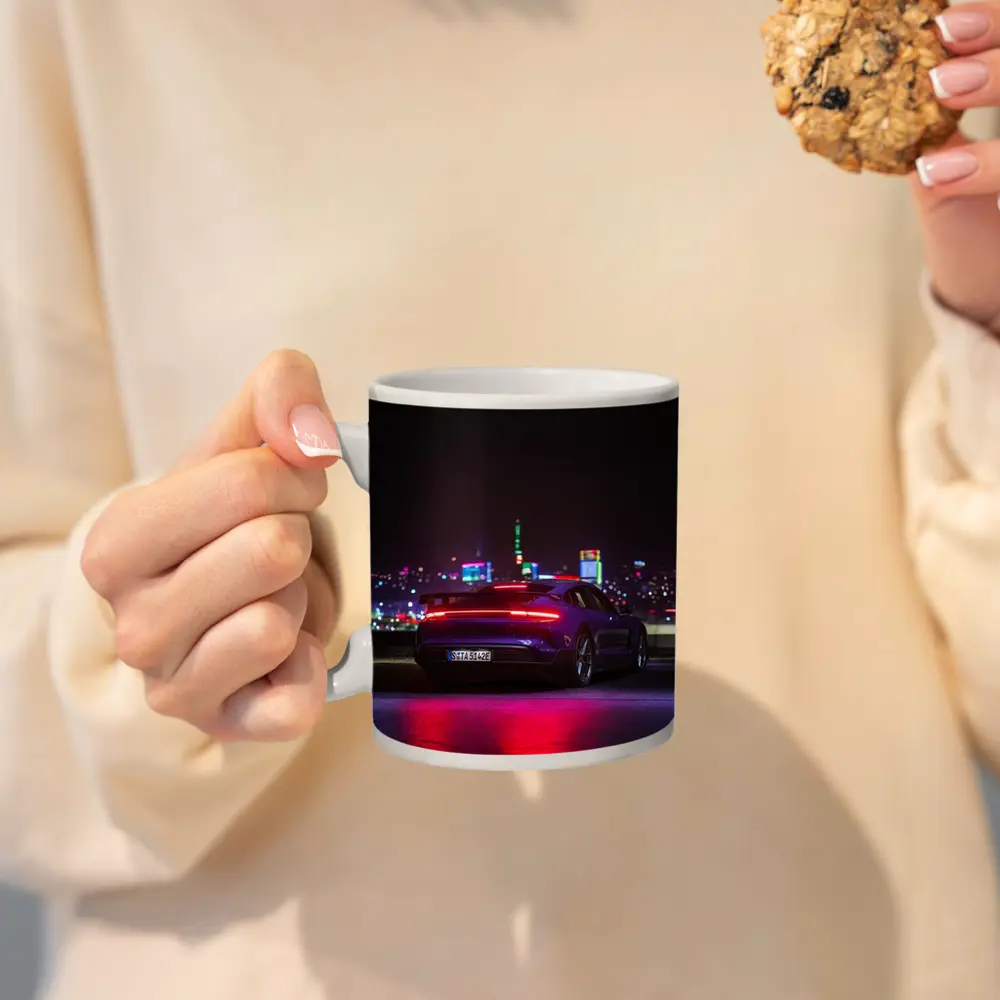 Porsche Taycan Night City Lights Rear View – Mugs