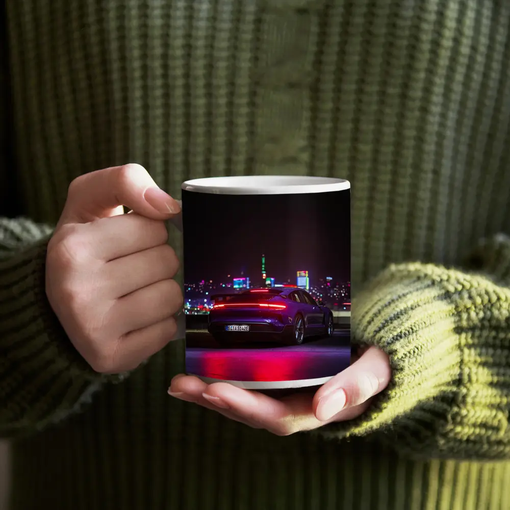 Porsche Taycan Night City Lights Rear View – Mugs