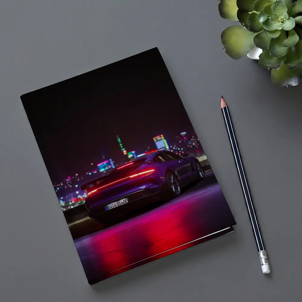 Porsche Taycan Night City Lights Rear View – Notebooks