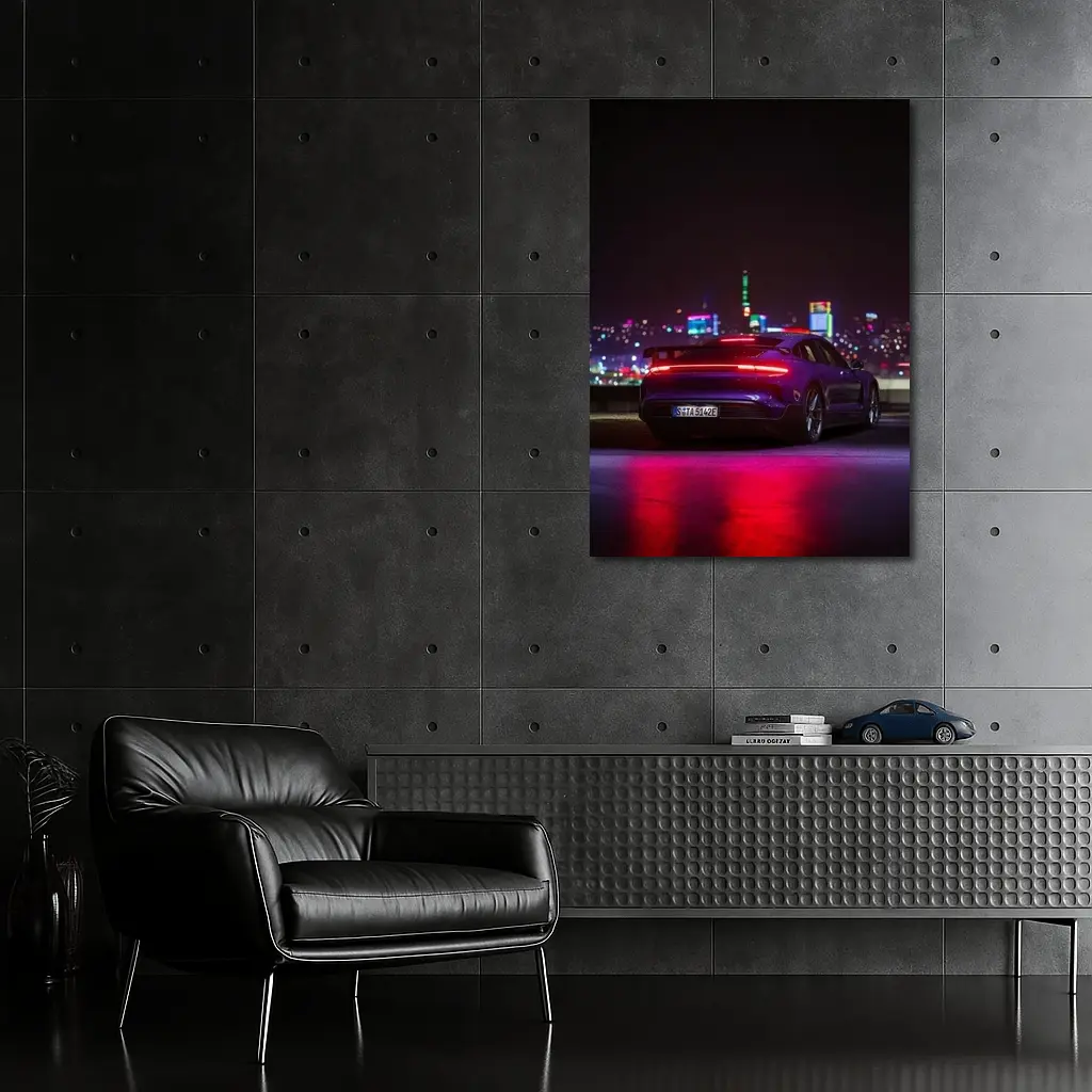 Porsche Taycan Night City Lights Rear View – Wall Art