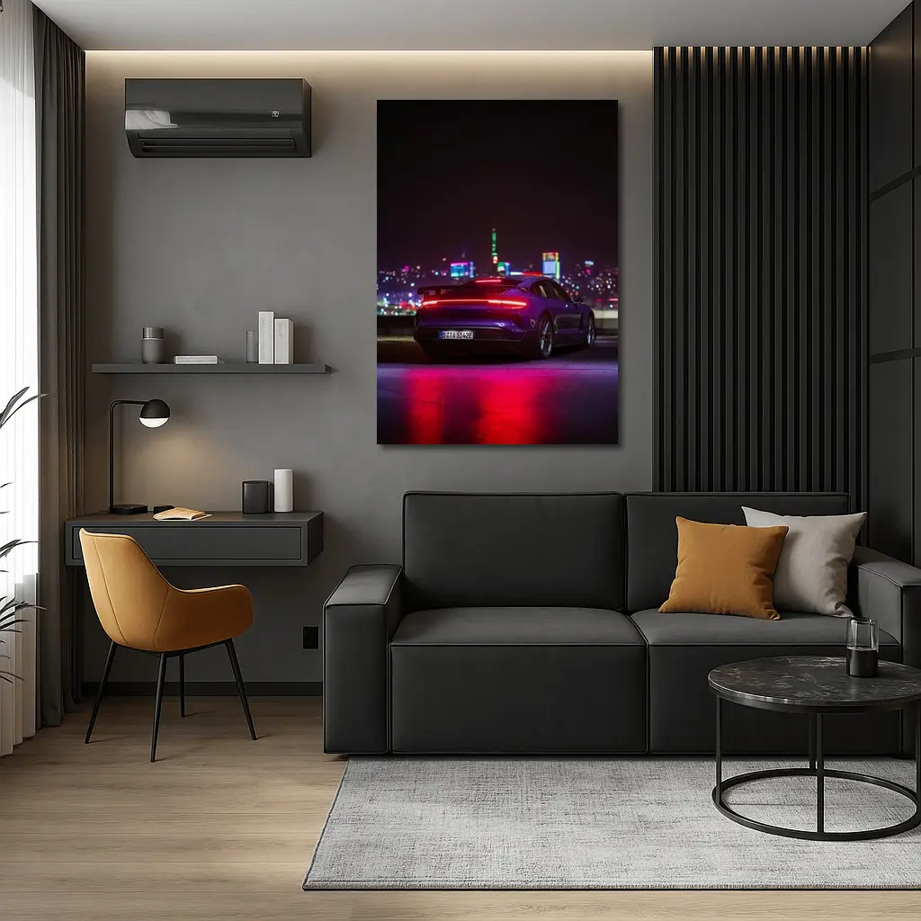 Porsche Taycan Night City Lights Rear View – Wall Art