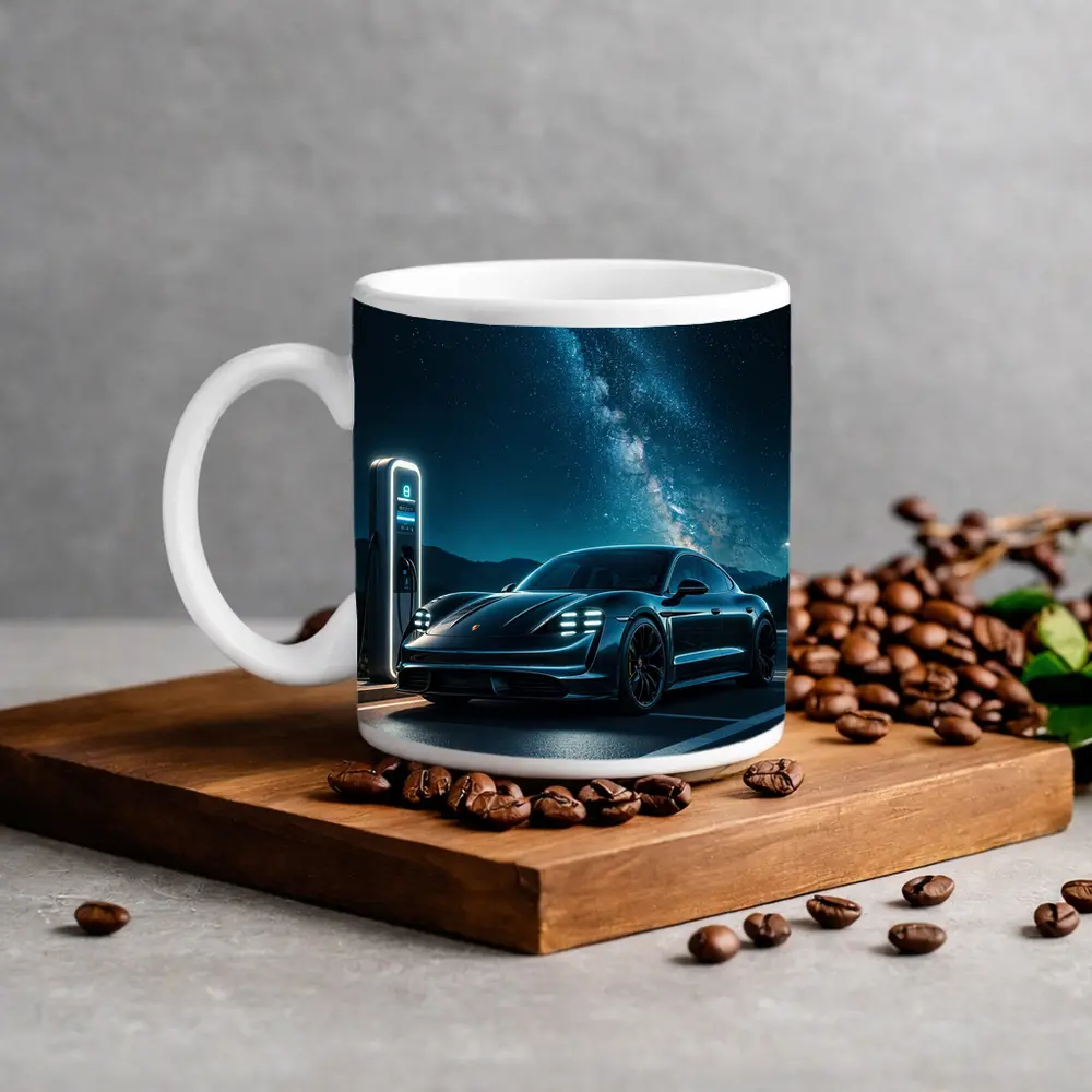 Porsche Taycan Charging Under Milky Way Night – Mugs