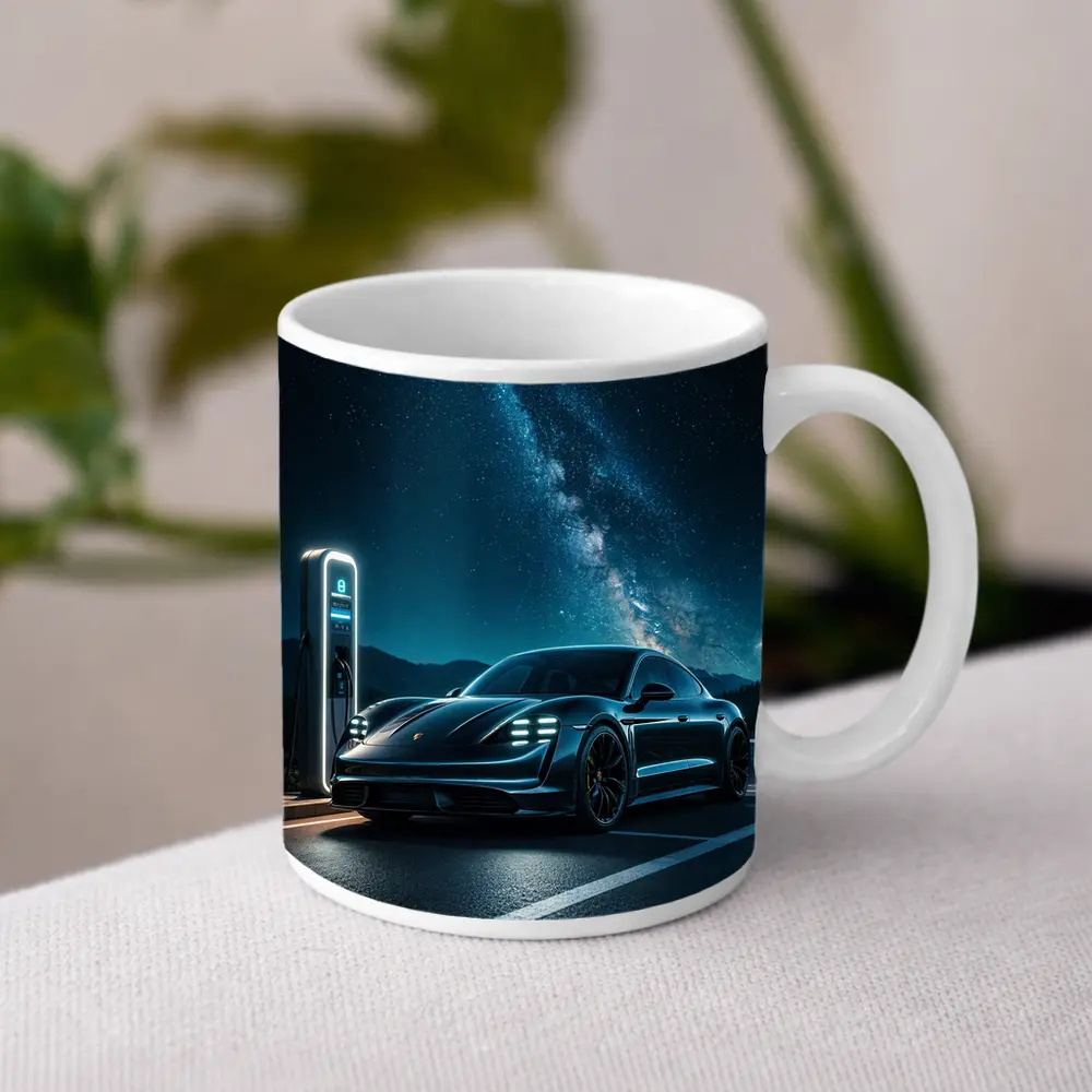 Porsche Taycan Charging Under Milky Way Night – Mugs