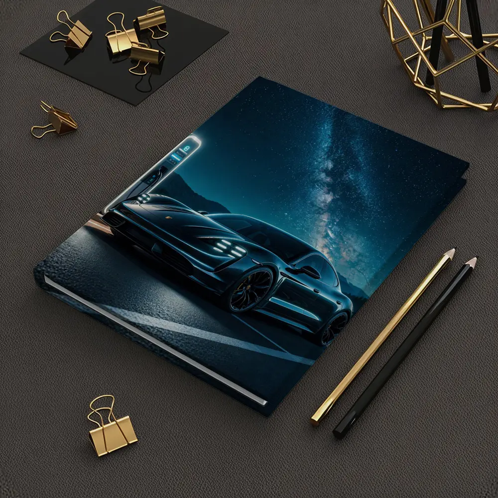 Porsche Taycan Charging Under Milky Way Night – Notebooks