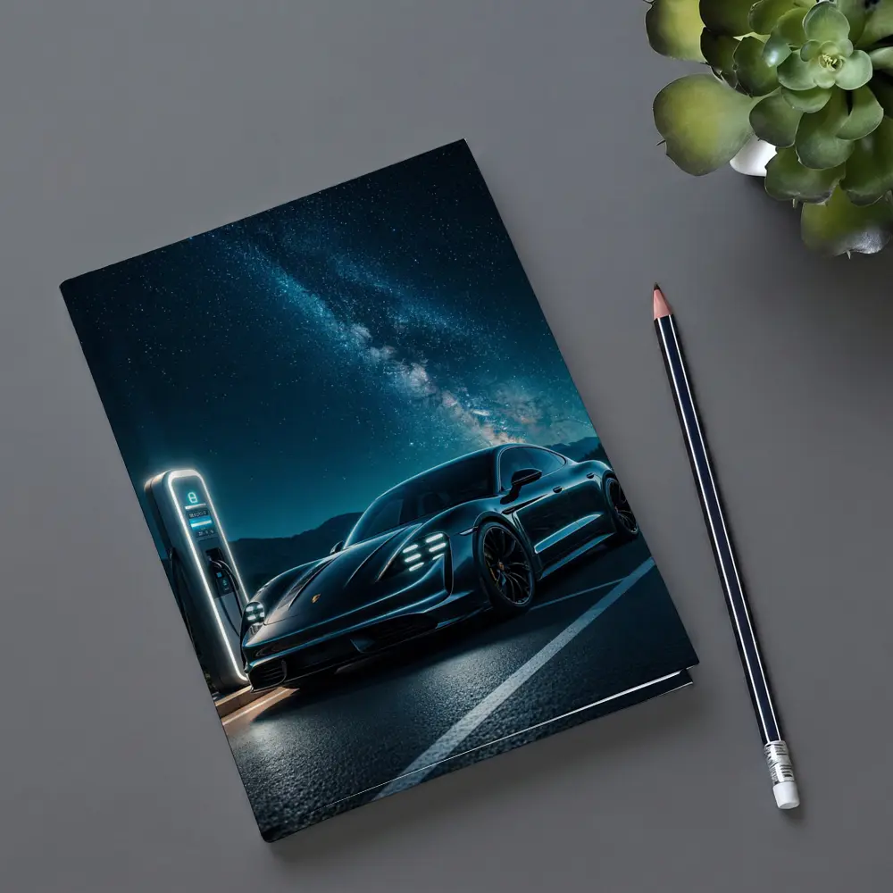Porsche Taycan Charging Under Milky Way Night – Notebooks