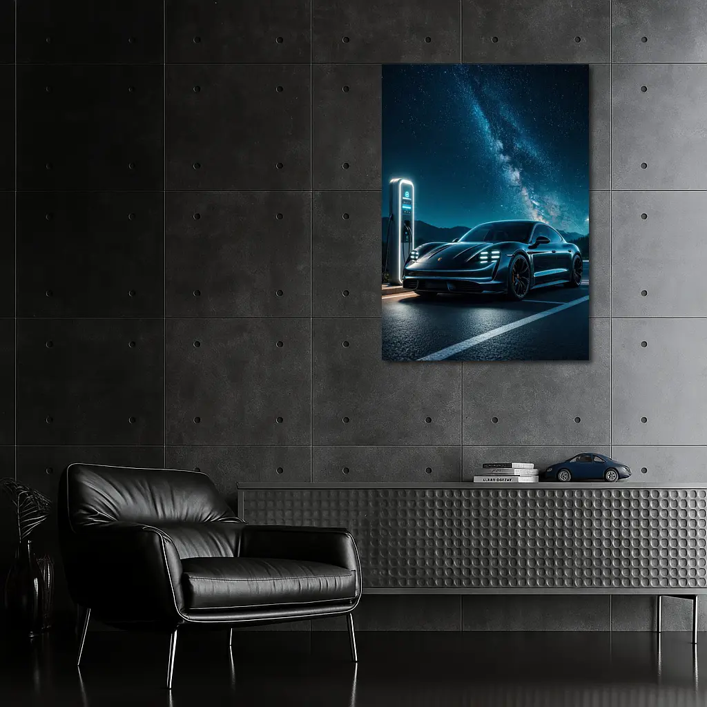 Porsche Taycan Charging Under Milky Way Night – Wall Art