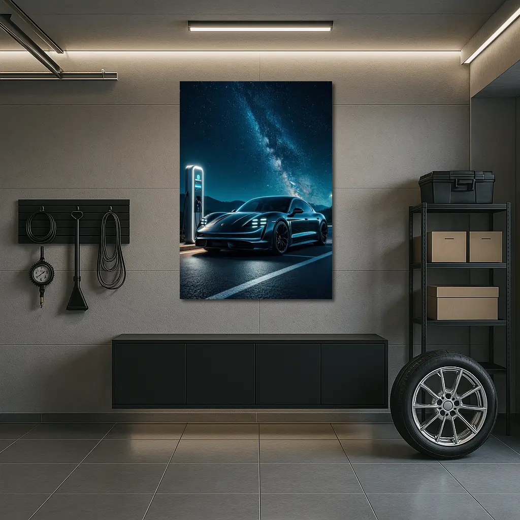 Porsche Taycan Charging Under Milky Way Night – Wall Art