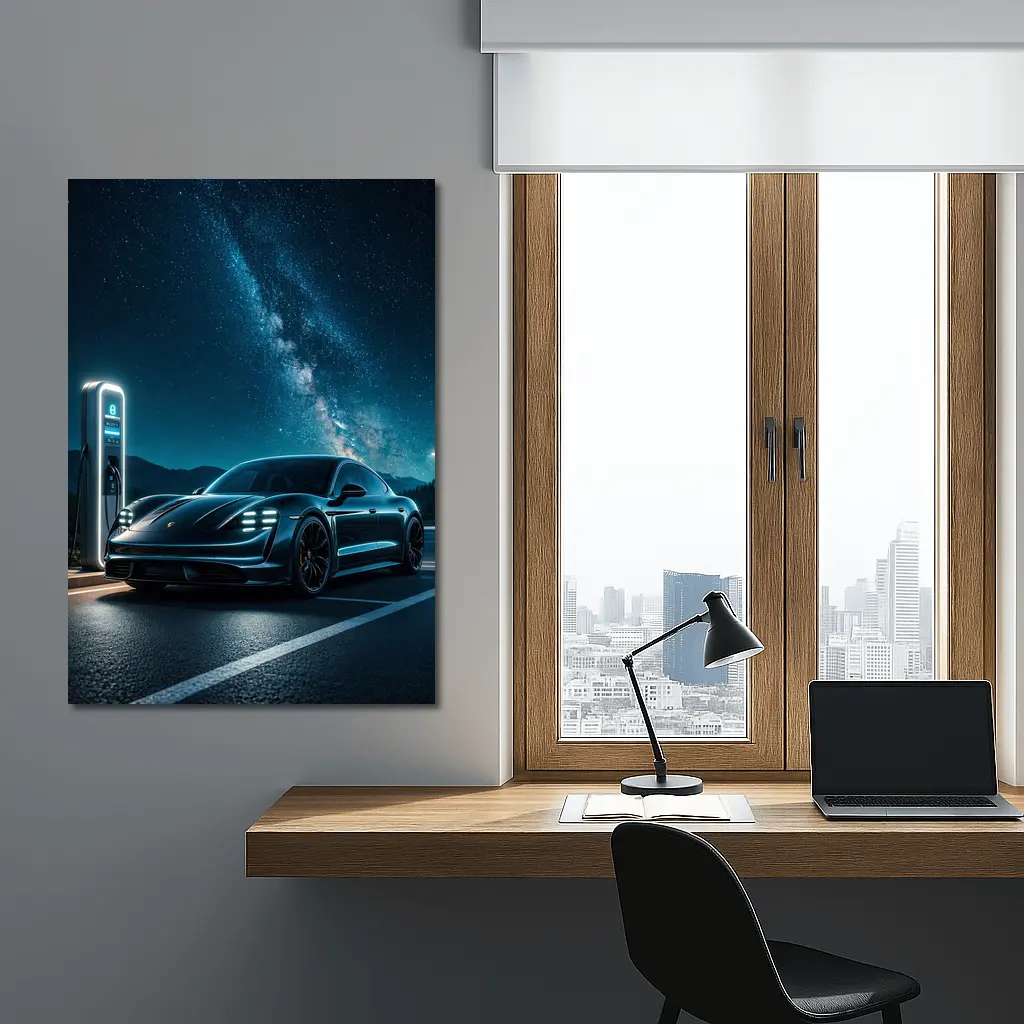 Porsche Taycan Charging Under Milky Way Night – Wall Art