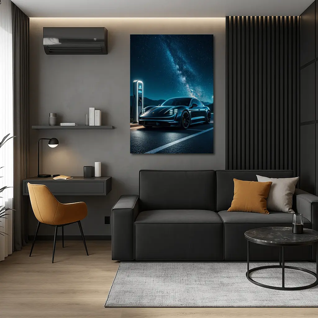 Porsche Taycan Charging Under Milky Way Night – Wall Art