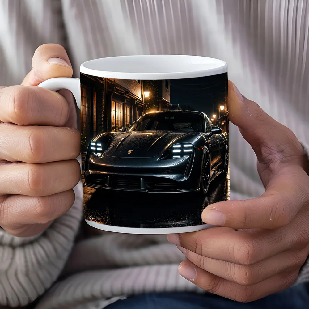 Porsche Taycan Night Wet Street Dark – Mugs
