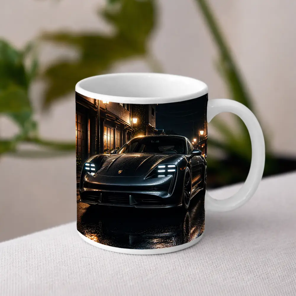 Porsche Taycan Night Wet Street Dark – Mugs