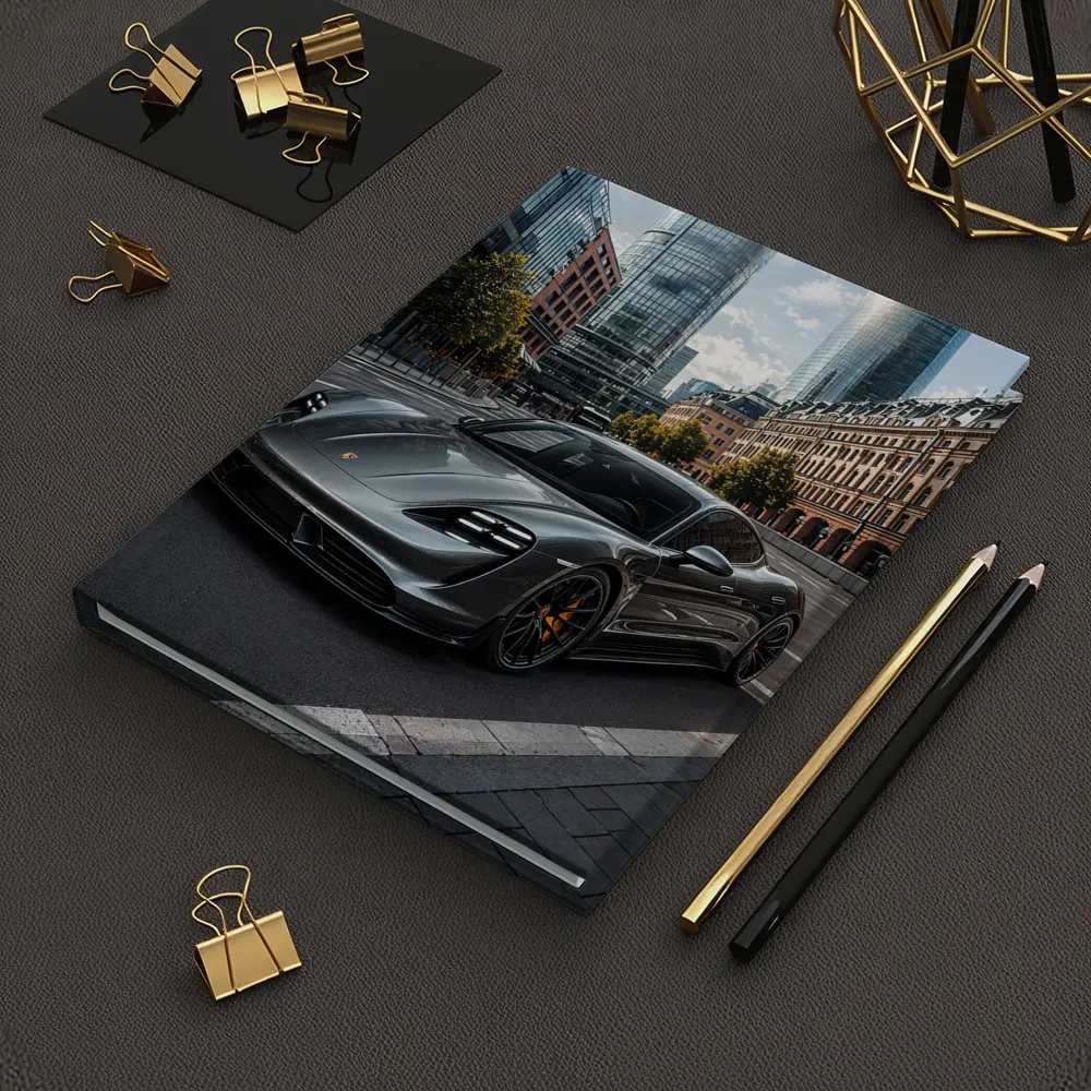 Porsche Taycan Gray City Street Modern Buildings – Notebooks