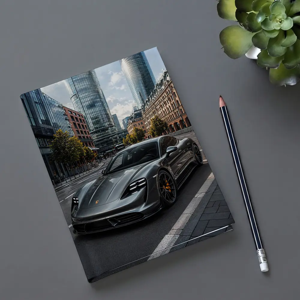 Porsche Taycan Gray City Street Modern Buildings – Notebooks