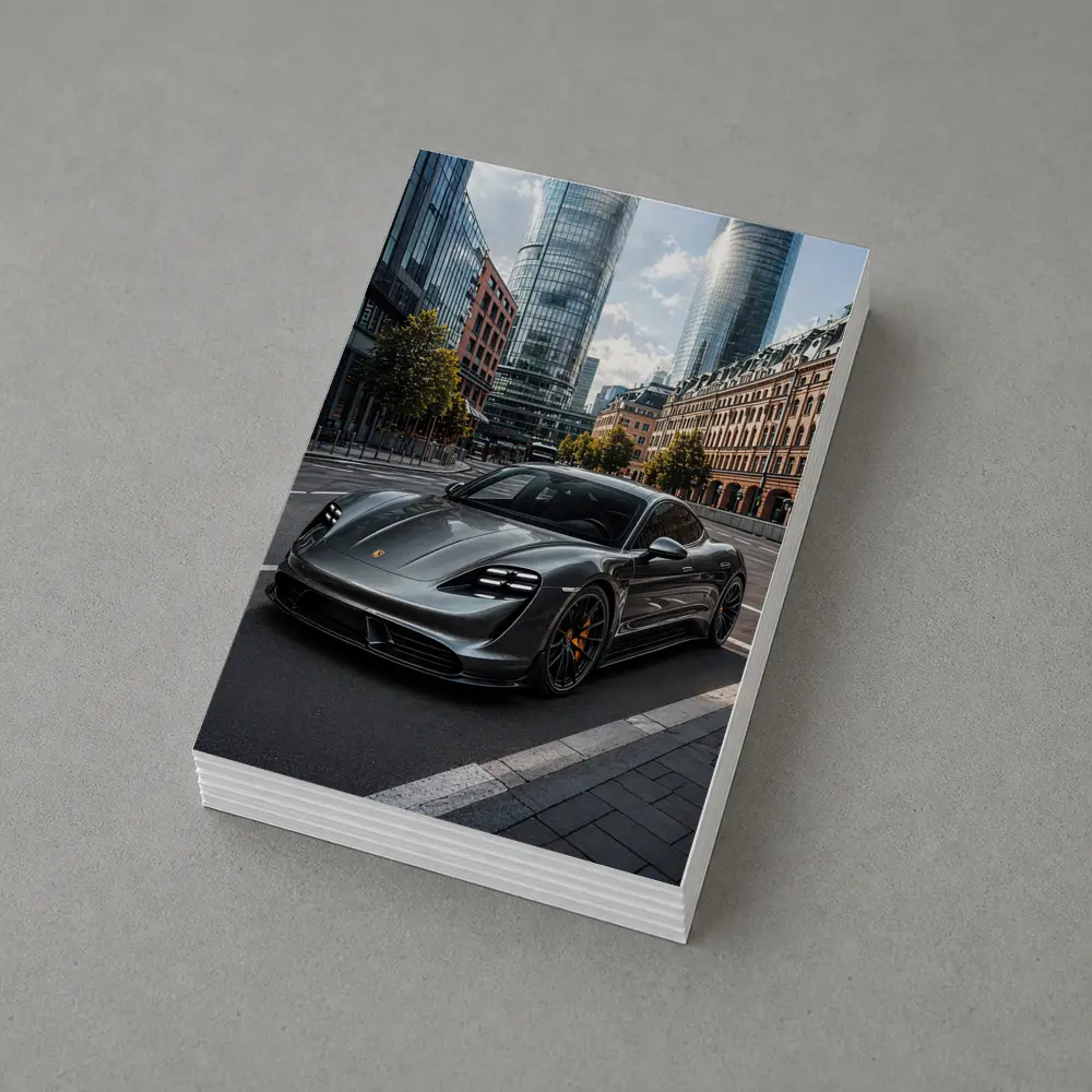 Porsche Taycan Gray City Street Modern Buildings – Postcards