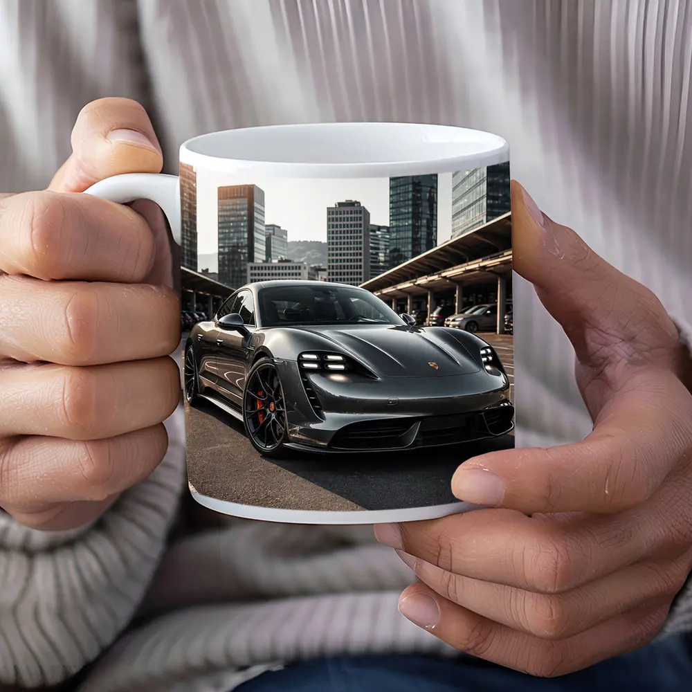 Porsche Taycan Turbo S City Background – Mugs