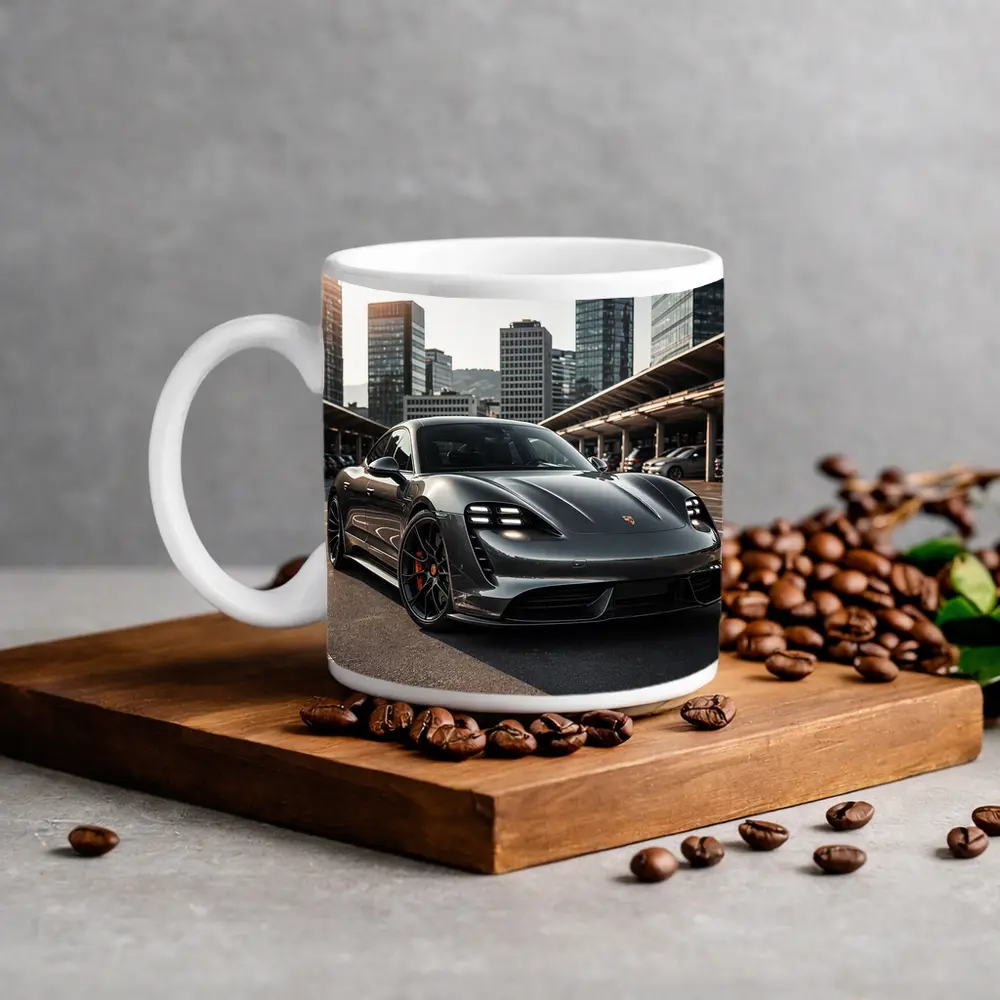 Porsche Taycan Turbo S City Background – Mugs