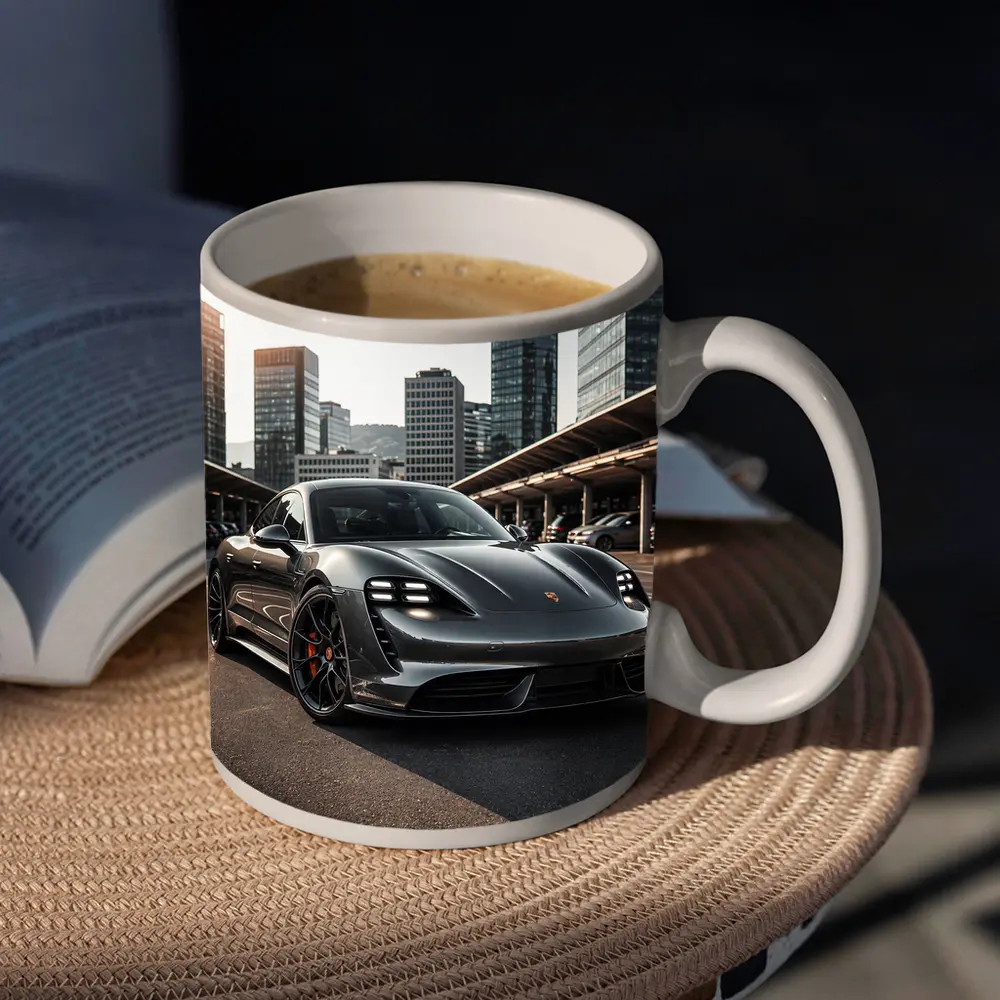 Porsche Taycan Turbo S City Background – Mugs