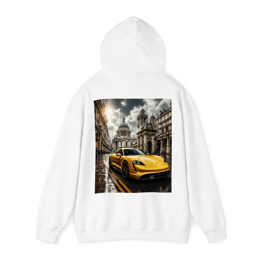 Porsche Taycan Yellow Sports Car London Street – Hoodies