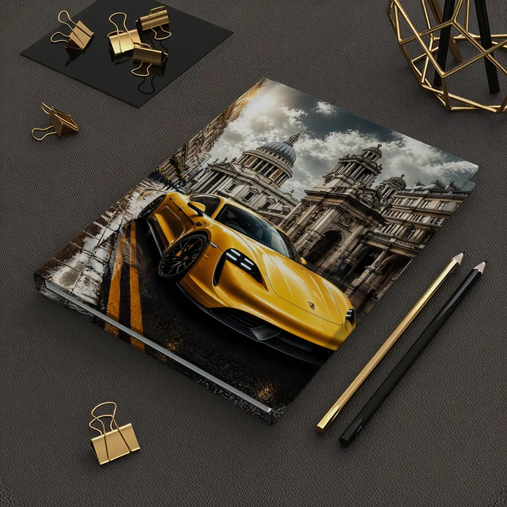 Porsche Taycan Yellow Sports Car London Street – Notebooks
