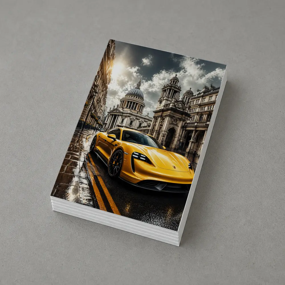 Porsche Taycan Yellow Sports Car London Street – Postcards