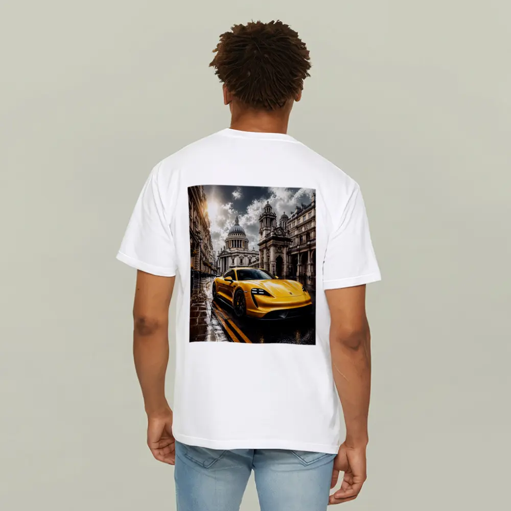 Porsche Taycan Yellow Sports Car London Street – T-Shirts