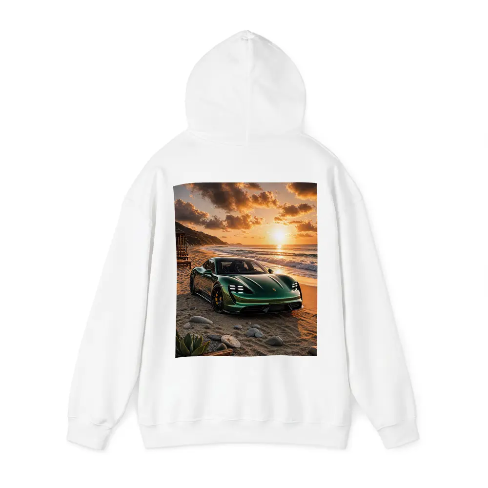Porsche Taycan Green on Sunset Beach – Hoodies
