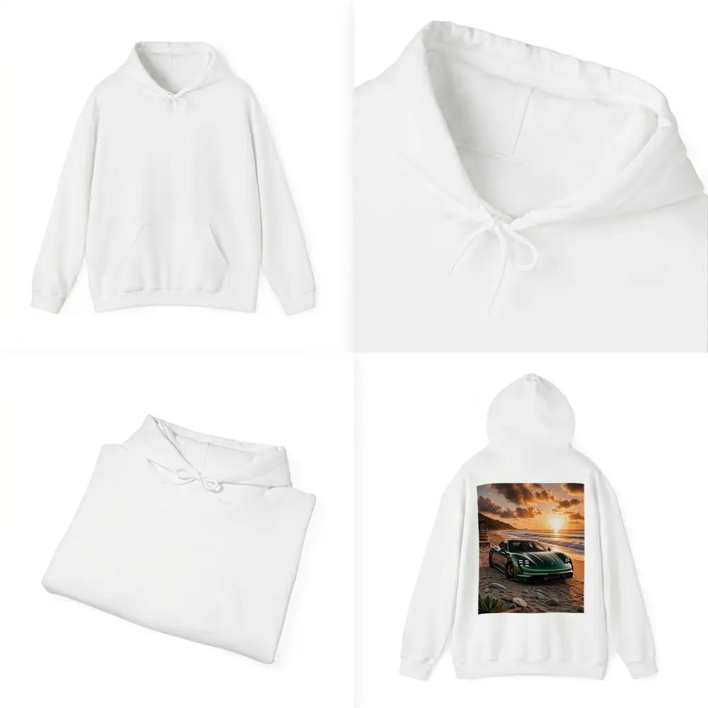 Porsche Taycan Green on Sunset Beach – Hoodies