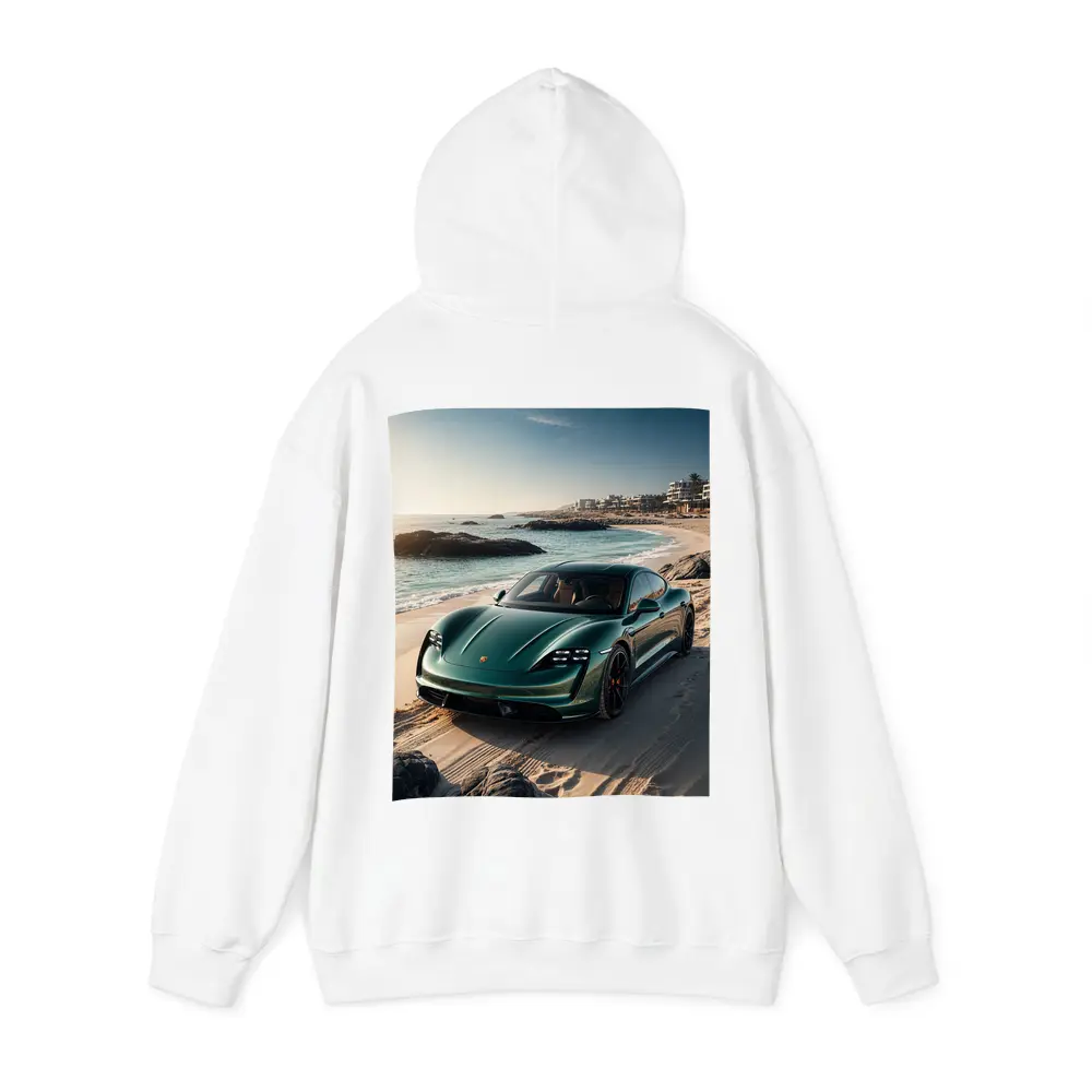 Porsche Taycan Green on Sandy Beach – Hoodies