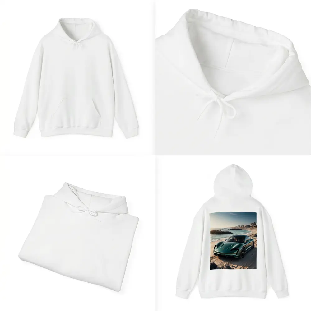 Porsche Taycan Green on Sandy Beach – Hoodies