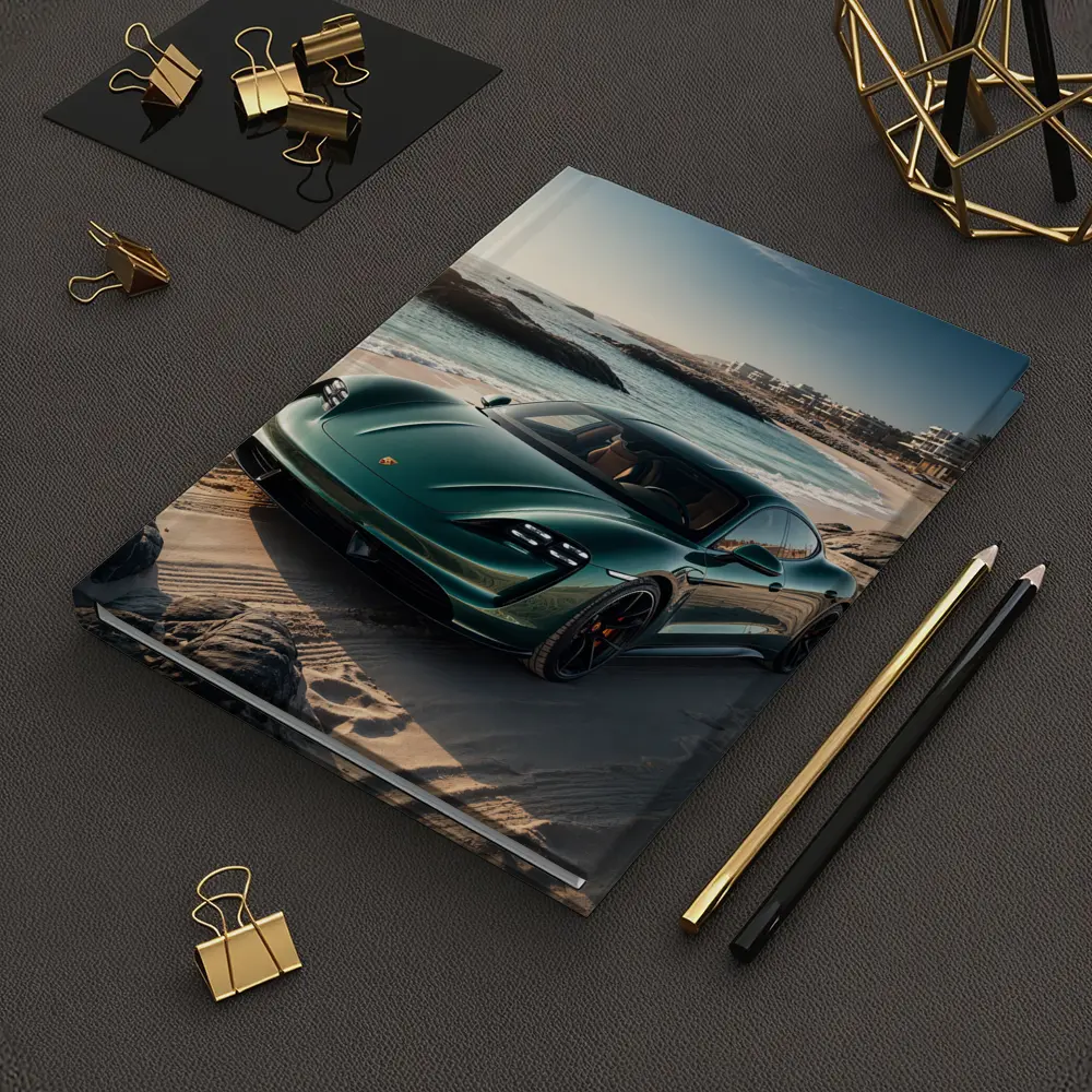 Porsche Taycan Green on Sandy Beach – Notebooks