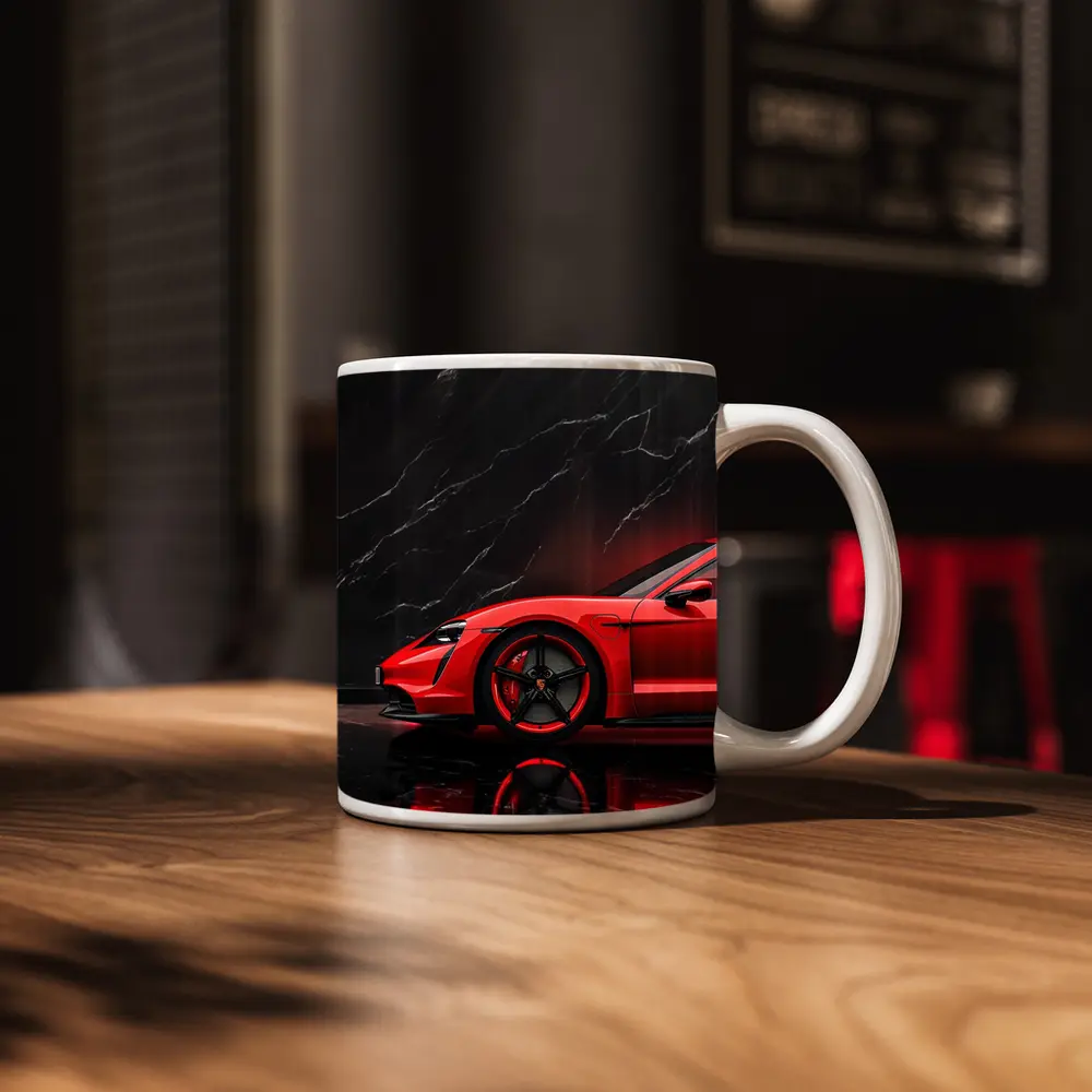 Porsche Taycan Red Against Black Marble – Mugs