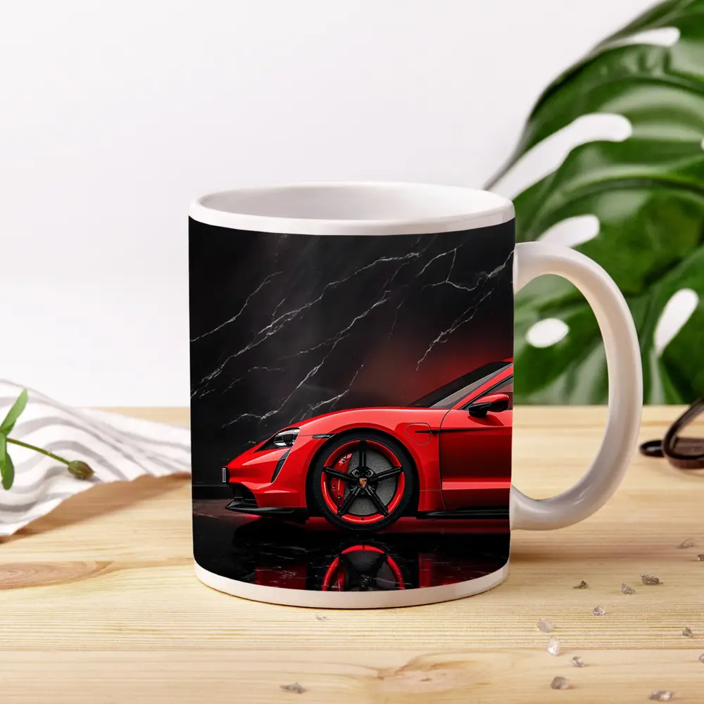 Porsche Taycan Red Against Black Marble – Mugs