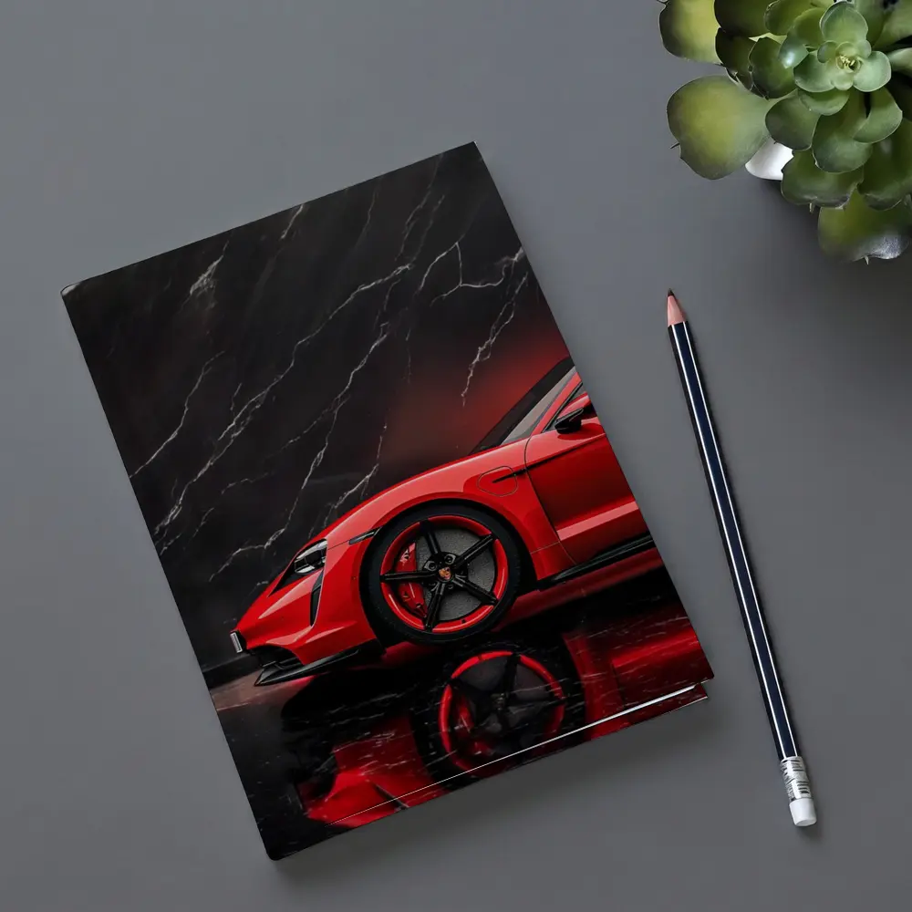 Porsche Taycan Red Against Black Marble – Notebooks