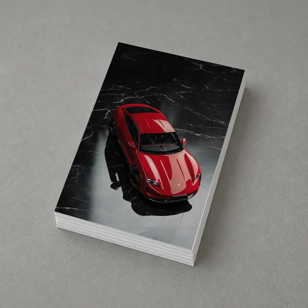 Red Porsche Taycan On Black Marble Floor – Postcards