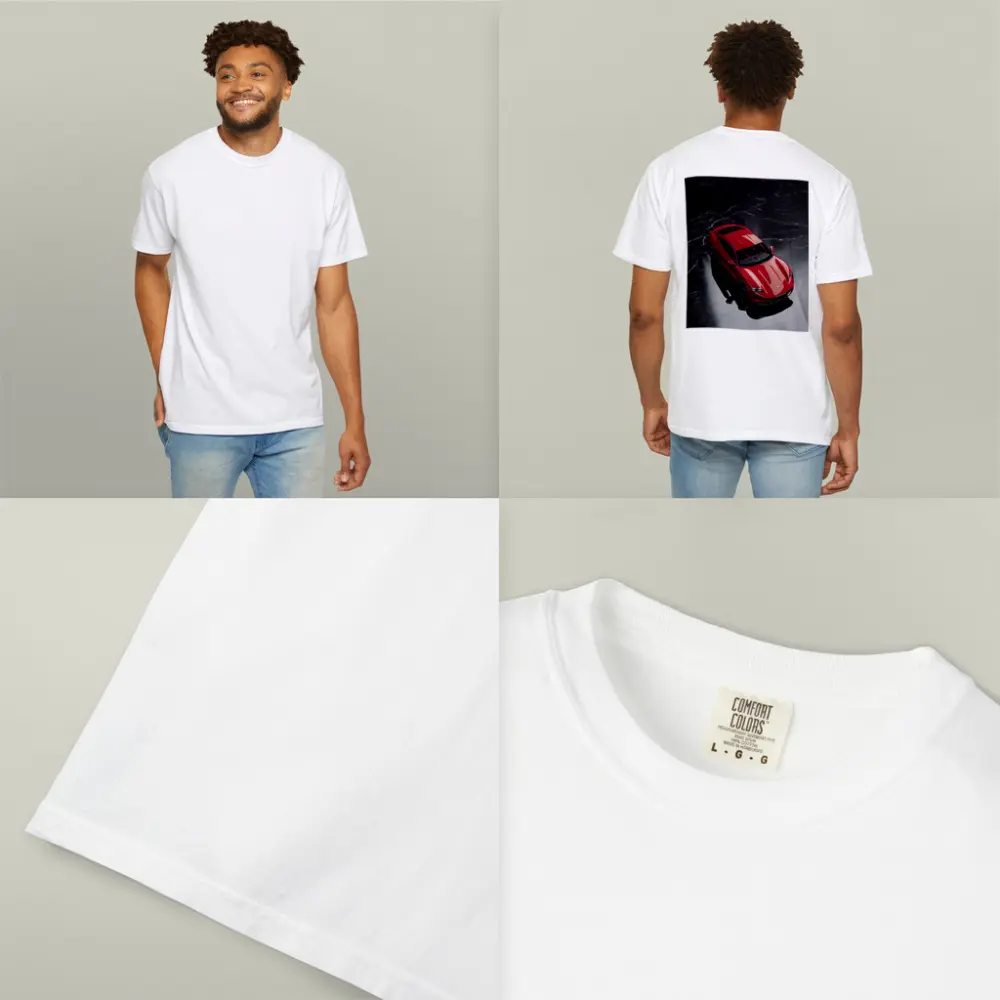 Red Porsche Taycan On Black Marble Floor – T-Shirts