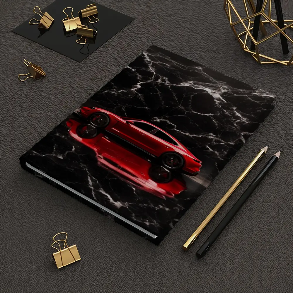Porsche Taycan Red on Black Marble – Notebooks