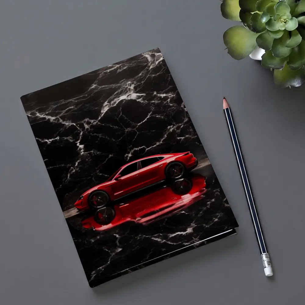 Porsche Taycan Red on Black Marble – Notebooks