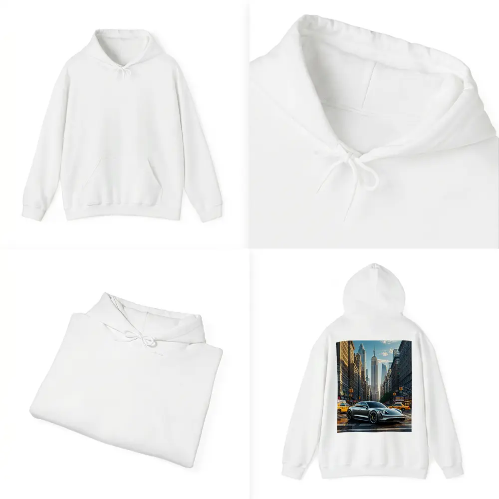 Porsche Taycan Silver On New York Street – Hoodies