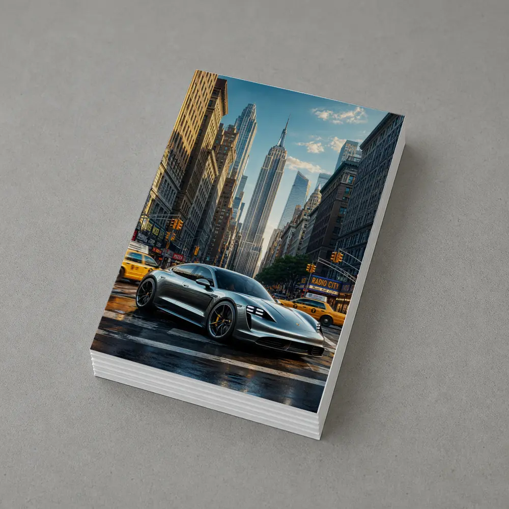 Porsche Taycan Silver On New York Street – Postcards
