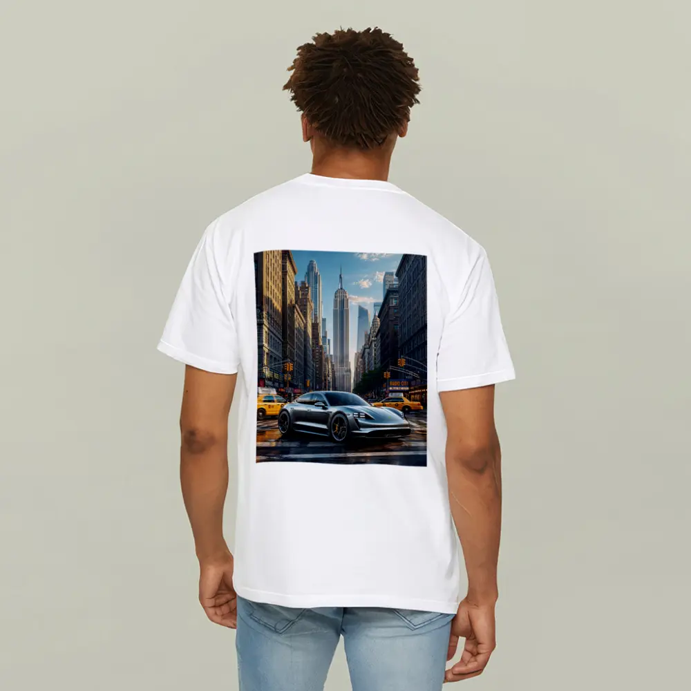 Porsche Taycan Silver On New York Street – T-Shirts