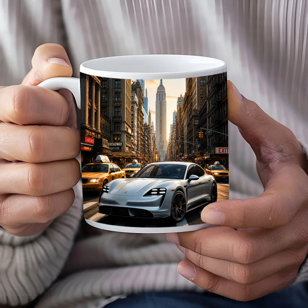 Porsche Taycan Silver On New York Streets – Mugs