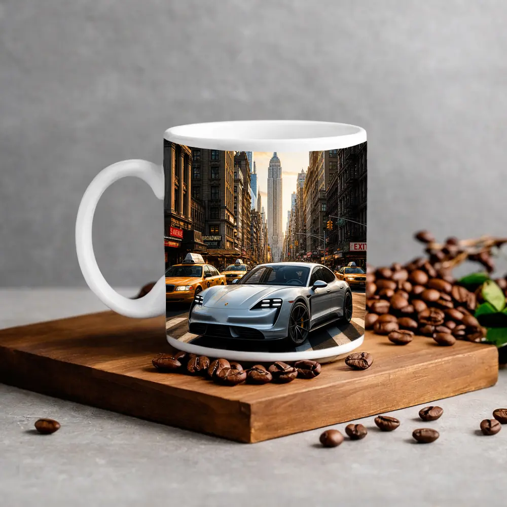 Porsche Taycan Silver On New York Streets – Mugs