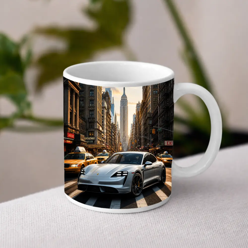 Porsche Taycan Silver On New York Streets – Mugs