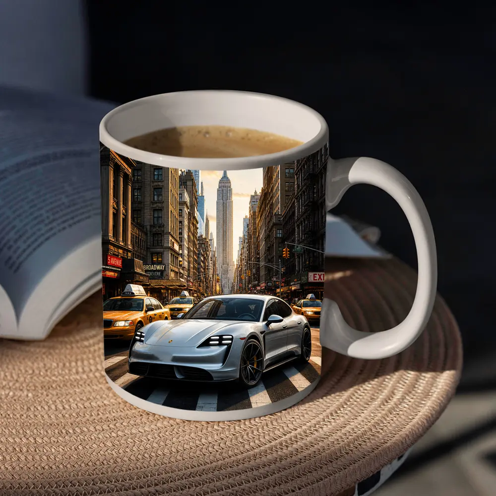 Porsche Taycan Silver On New York Streets – Mugs