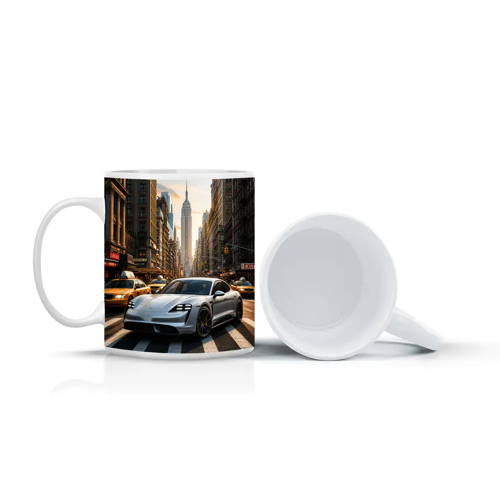 Porsche Taycan Silver On New York Streets – Mugs