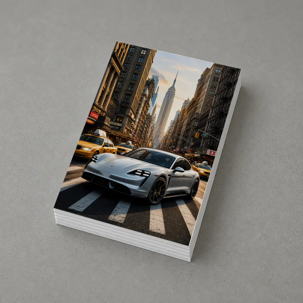 Porsche Taycan Silver On New York Streets – Postcards