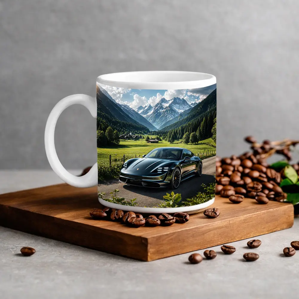 Porsche Taycan Black Alpine Valley Road – Mugs