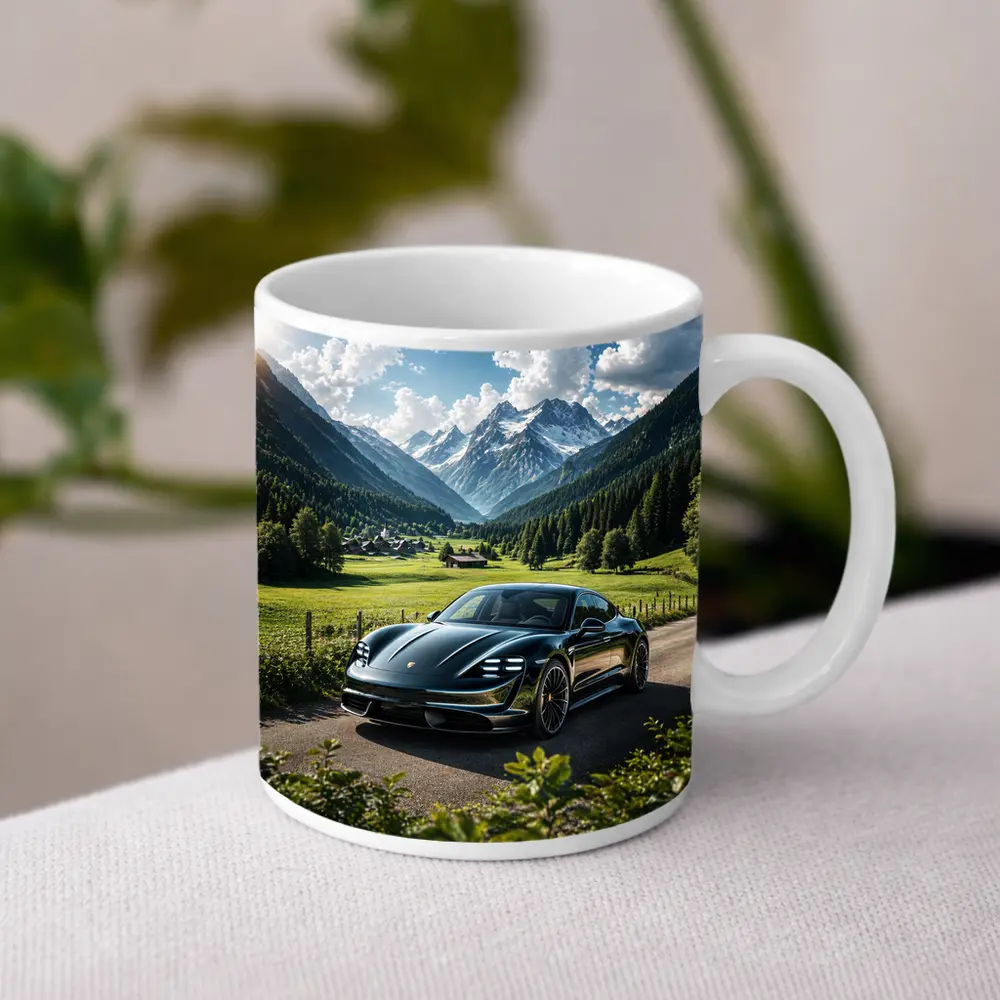 Porsche Taycan Black Alpine Valley Road – Mugs