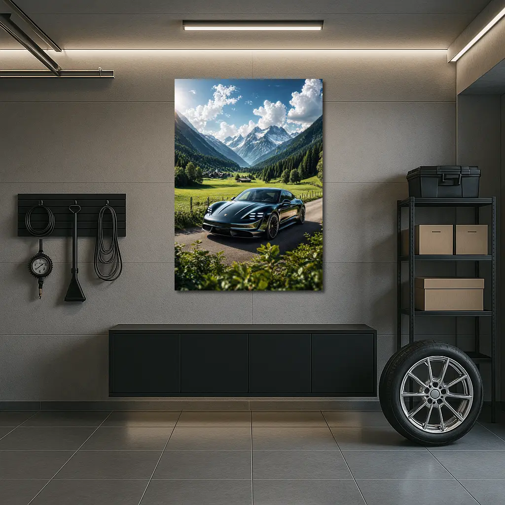 Porsche Taycan Black Alpine Valley Road – Wall Art